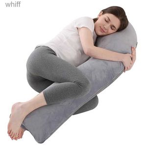 Maternity Pillows Pregnancy Pillows for Side Sleeping J Shaped Maternity Body Soft Knit Cotton Pregnant Pillow Head Neck Belly Support 130x50cmL231106