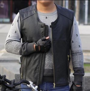 Gilet da uomo BONJEAN Uomo in vera pelle con colletto aperto Gilet da motociclista Giacche senza maniche da moto Cerniera fatta a mano spessa per uomo