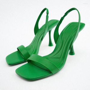 Robe chaussures 2023 traf femmes été vert sandales à talons hauts sexy slingback talon en cuir femme élégante base cheville sangle talons