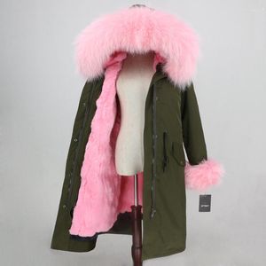 فرو للنساء شتاء سترة النساء العلامة التجارية مقاومة للماء X-Long Parka Natural Raccoon Hood REAL COAT