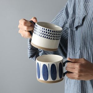 マグカップセラミックカップコーヒーマグとハンドルレトロな大容量日本乳水朝食オートミールギフト