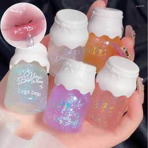 Lip Gloss Glitter Cute Milk Jar Transparent Glass Moisturizing Waterproof Glaze Lipstick Outdoor Portable Makeup Cosmetics