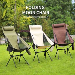 Camp Furniture Ultra Light Camping Fishing Folding Chair Portable Backrest Moon For Hiking Beach Picnic Stool Seat Tools 230407