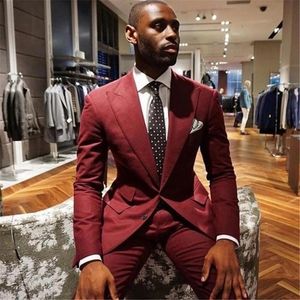 Мужские костюмы Blazers Burgundy Men Groom Terno Masculino Tuxedo Mens костюм Wine Red Slim Fit 2 штука Blazer Clothing Costum