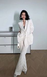 Spring and Autumn New Long sleeved Lace Suit Micro La High Waist Pants Two Piece Set