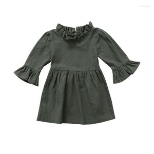 ガールドレスPudcoco Us Stock Fashion幼児KidBaby Floral Neck Cotton Long Sleeve Solid Tutu Dress Outfit Outwear