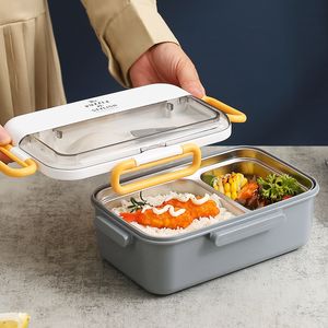 BENTO BOXES 304 ОТВЕТСТВЕННАЯ СТАЛЬНАЯ СТАБОТА Взрослая ученица с Spoon Bento Box School Restaurant Sealed Packaging Lunch Safety 230407