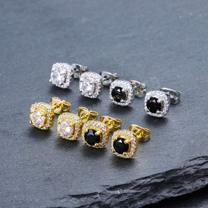 18K Gold Plated Iced Out Zircon Stud Earring Brass Material Earrings for Men Women Hip Hop Jewelry Gift