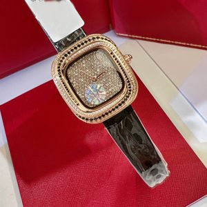 Women Watch Quartz Movement Watches Ladies Wristwatch 30*33mm Sapphire Case With Diamond Montre de Luxe