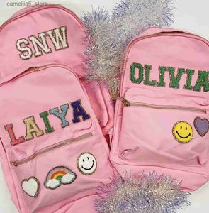 Backpacks Custom Nylon Backpack with Chenille Letters Personalized Backpack with Patch Letters Travel Bag Kid Backpack Back to School Q231108