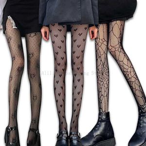 5 PC Sexy Socks Gothic Lace Stockings Mesh Tights Y2k Women Black White Fishnets Pantyhose Sexy Lingerie Cosplay Lolita Lings for Girls Z0407