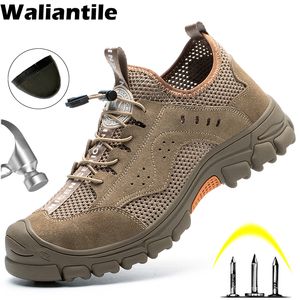 Klänningskor Waliantile Summer Hollow Safety for Men Manlig slipresistenta industrin Arbetsstövlar Antismashing Steel Toe Footwear Man 230407