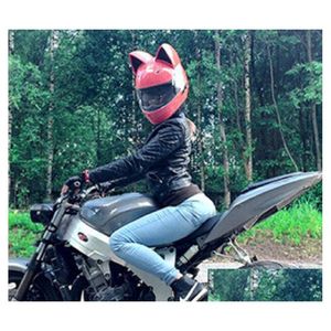 Motorradhelme Nitrinos Marke Helm Fl Gesicht mit Katzenohren Vier Jahreszeiten Rosa Farbe Drop Lieferung Mobiles Motorräder Zubehör Dhfeq