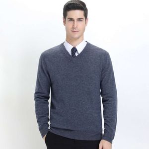 Autunno e inverno nuovo marchio cashmere scollo a V addensato da uomo di mezza età con maglione colletto a cuore puro