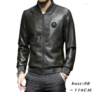メンズジャケット男性用高品質のレザージャケット長袖のリブ襟ソフトバイク2023秋の服ブラックグリーンレッド