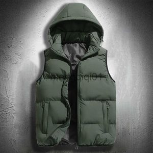 Homens para baixo parkas com capuz colete jaqueta homens puffer sem mangas algodão acolchoado manter quente engrossar outono inverno casacos destacável capuz j231107