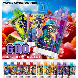 Authentische VAPME Crystal 600 Puffs Einweg-Vape, 2 ml vorgefüllter Pod, 0,8 Ohm Mesh-Spule, 12 Geschmacksrichtungen, elektronische Zigaretten, kleine Vape-Geräte, E-Zigarette