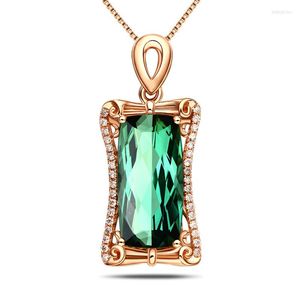 Pendant Necklaces European And American Style Rectangular Emerald Imitation Green Tourmaline Plated Rose Gold Collar Chain