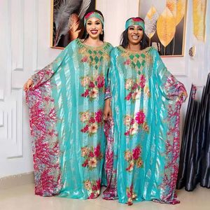 Roupas étnicas Plus Tamanho 2 Peça Conjunto de impressão africana CHIFFON LONG Diamond Diamond For Women Kaftan Robe Elegante Festa de Casamento de Lady