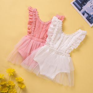 Rompers Baby Girl Lace Ruffle Sleeveless V Back Bodysuit Cute born Clothes 230407