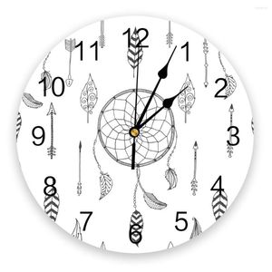 Wall Clocks Dream Catcher Black White Round Clock Creative Home Decor Living Room Quartz Needle Hanging Watch