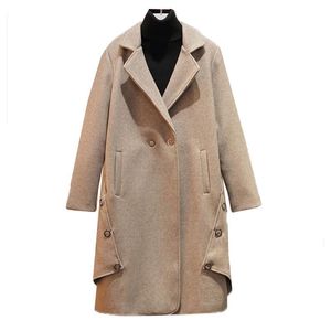 Женская шерстяная смесь большого размера пальто 2023 Осень и зимняя смесь шерстяной шерсти в середине длины.