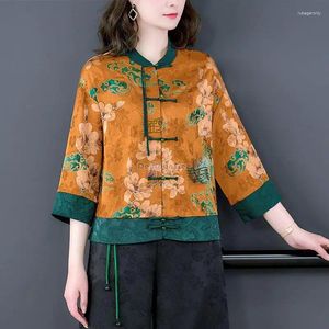 Roupas étnicas 2023 Estilo Chinês Tang Terno Feminino Retro Cheongsam Blusa Nacional Primavera e Outono Solto S618