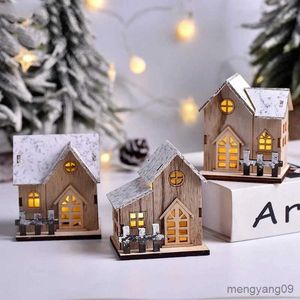 Christmas Decorations LED Light Wooden House Luminous Cabin Merry Christmas Decorations for Home DIY Xmas Tree Ornaments Kids Gifts R231107