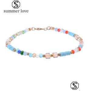 Ankletter mode colorf crystal pärla för kvinnor sandaler fot anklet armband boheme sommar strand charm smycken dhja5