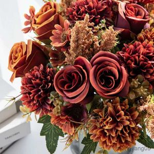 Christmas Decorations High Quality Artificial Flowers New Year's Decoration Wedding Garden Rose Arch Christmas Home Fake Silk Rose Hydrangeas Vase for R231107