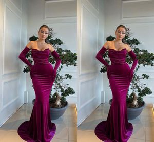 Elegant Mermaid Dresses Sweetheart Long Sleeves Pleats Draped Formal Evening Party Dress Prom Birthday Pageant Celebrity Special Ocn Gowns