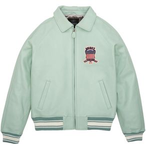 verde lime Giubbotto bomber in pelle militare Tuta da volo atletica bavero pelle di pecora AVIREX USA