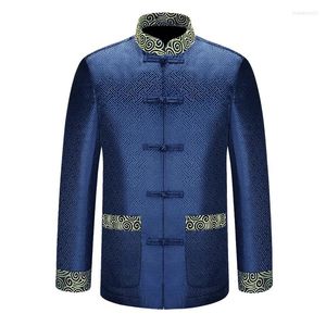 Erkek Ceketler Mavi Üst Sınıf Çin Geleneksel Mandarin Yaka Lideri Kostüm Paltoları Hanfu Ceket Vestido Oriental
