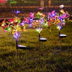 Lampy trawnikowe 1/2PCS Lights Ogrodowe Symulacja Solar Flower Butterfly Light Light Lampa Lampa Wodoodporna Dekoracja wakacyjna P230406