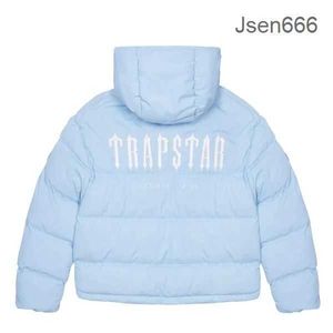 Куртка Trapstar London Дизайнерская куртка с расшифровкой и капюшоном Puffer Ice Blue Куртка с капюшоном с вышитыми надписями Меховое мужское зимнее пальто Свитер Куртки для мужчин VRKM