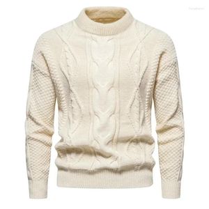 Men's Sweaters 2 Styles! 2023 Winter Sweater Solid Jacquard Casual Warmth Pullover High Quality Thick Round Neck
