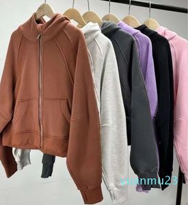 Lu Lu Align Lemons Yoga Jacketrock med kvinnor Solid Sports Pullover Hooded Tröja Varm vindtät plysch utomhus Löst enkla mode hoodie