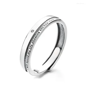 Anéis de cluster 640j zfsilver prata s925 moda ajustável na moda retro amor mais amantes românticos palavras homens mulheres festa de casamento jóias