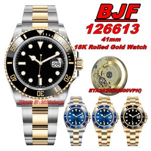 Часы BJF 126613 Super Date 904L 18-каратное катаное золото 41 мм ETA2836 Мужские часы Autoamtic Сапфировый черный циферблат Золотой двухцветный браслет из нержавеющей стали Мужские наручные часы