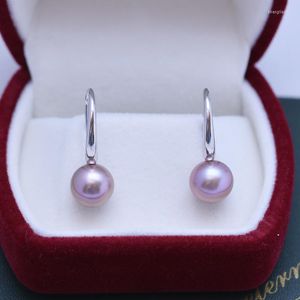 Creolen Classic Natural Fresh Water 9-10mm Round Bright Light Purple Pearl 925 Sterling Silver Simple Female Jewelry Wholesale