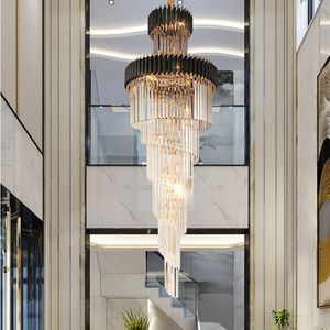 Nowoczesne długie spiralne duże duże żyrandole schodowe oświetlenie luksusowe kryształowe lampa LED Lampa wysoka.