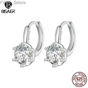 Stud BISAER 925 Sterling Silver 6-Cl Zircon Ear Buckles Sparkling Hoop Earrings Platinum Plated for Women Wedding Original Jewelry YQ231107