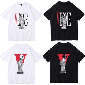 綿服トレンディなVloneメンズTシャツレタープリントピュアコットンカジュアル半袖Tシャツ汎用性の高い男性と女性のためのトップボトム