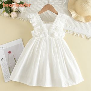 Girl's Dresses Bear Leader Children's Girl Dress Summer Lace Princess Dress Children's Solid Color Clothing Baby Wedding Party Vest 230407