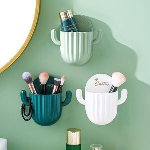 Hooks Toothbrush Holder Household Wall Self-adhesive Seamless Cactus Storage Rack Shaver Organizer Drain Shelf Bathroom Accessories