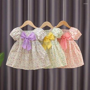 Vestidos de menina verão roupas infantis bonito arco floral bebê crianças vestido de verão