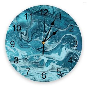 Wall Clocks Water Wave Texture Blue White Marble Silent Home Cafe Office Decor For Kitchen Art Large