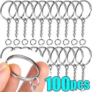 Nyckelringar 20/100st Metal Blank Keyring Keychain Split Rings KeyFob Key Lobster Clasp Chain Pendant Rostfritt stål