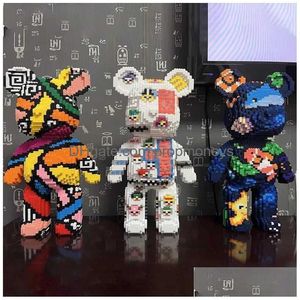 Blöcke Blöcke Cartoon Mini Liebe Violent Bär Bearbrick Farbe Modell Mit Licht Baustein Micro Diamant Ziegel Kinder Spielzeug Geburtstag dhcak