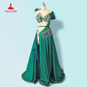 Stage Wear Belly Dance Performance Clothing For Women Customized Senior Stones One Piece Large Swing Skirt Set Oriental Bellydance Outfit